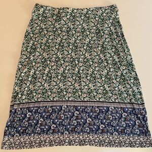 J. Jill Green Floral Maxi Skirt with Blue Border